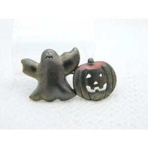 Vintage Halloween Black Ghost Enamel Pumpkin Darlene Group Pin Brooch